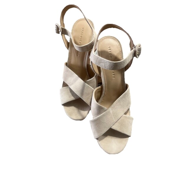 Veronica Beard Lucille  Heeled Sandals NEW Cork Platform Ecru Suede Strap Sz 9.5 - Picture 13 of 13